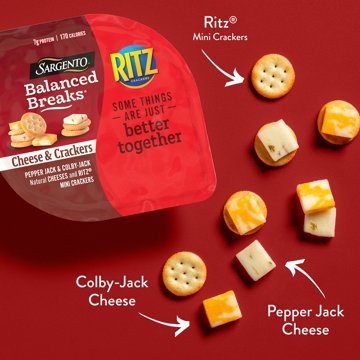 SARGENTO Balanced Breaks Snack Trays - Pepper Jack & Colby Jack Cheese with Ritz Mini Crackers, 3 pk