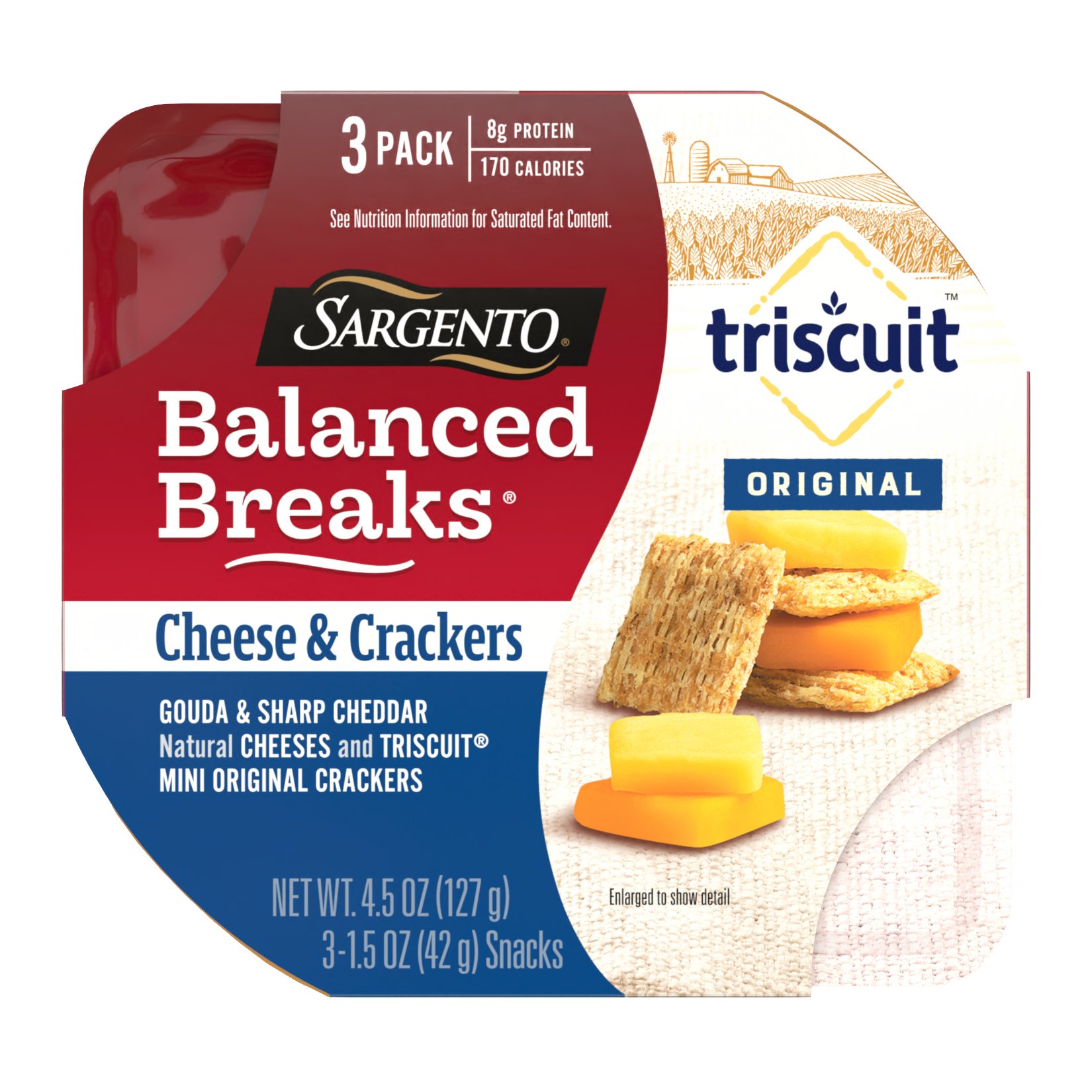 SARGENTO Balanced Breaks Snack Trays - Gouda & Sharp Cheddar Cheese with Triscuit Mini Original Crackers, 3 pk