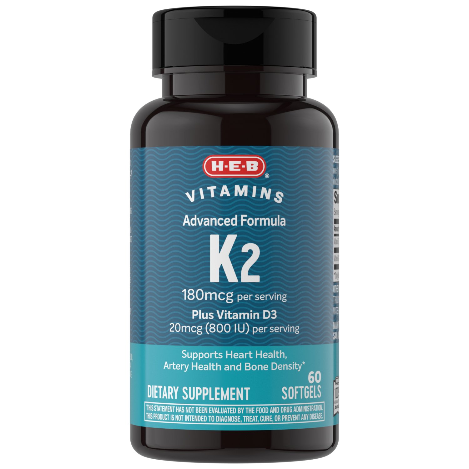 H-E-B Vitamins Advanced K2 180mcg  + D3 20mcg Softgels, 60 ct
