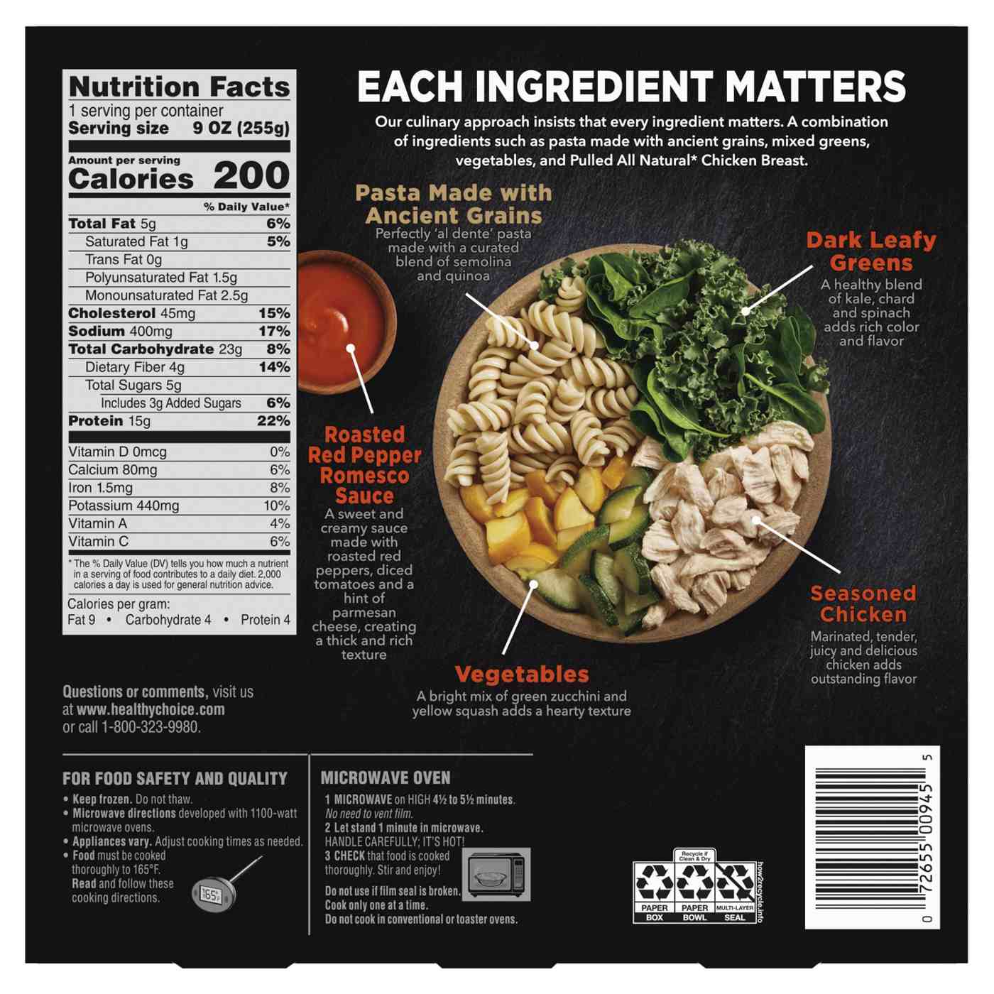 Healthy Choice Power Bowls Roasted Red Pepper Romesco Chicken Pasta Frozen Meal; image 4 of 4