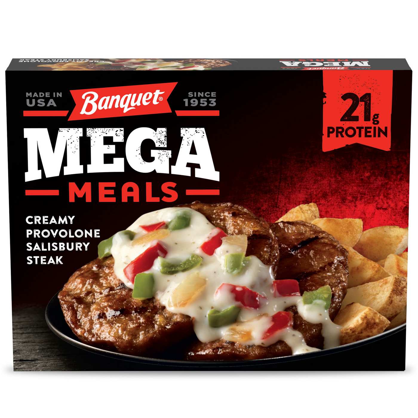 Banquet Mega Meals Creamy Provolone Salisbury Steaks Frozen Meal; image 1 of 2