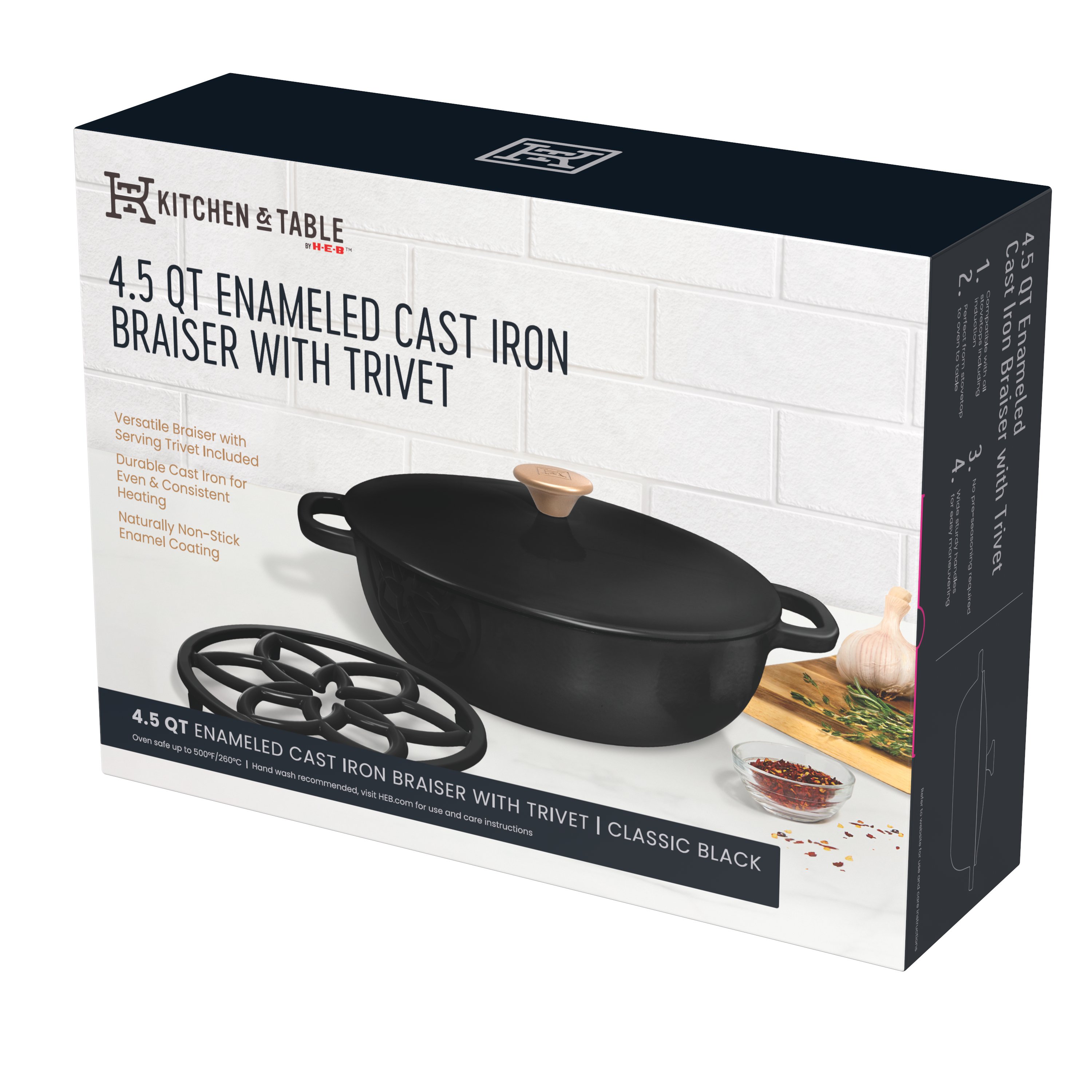 Kitchen & Table by H-E-B Enameled Cast Iron Braiser with Trivet