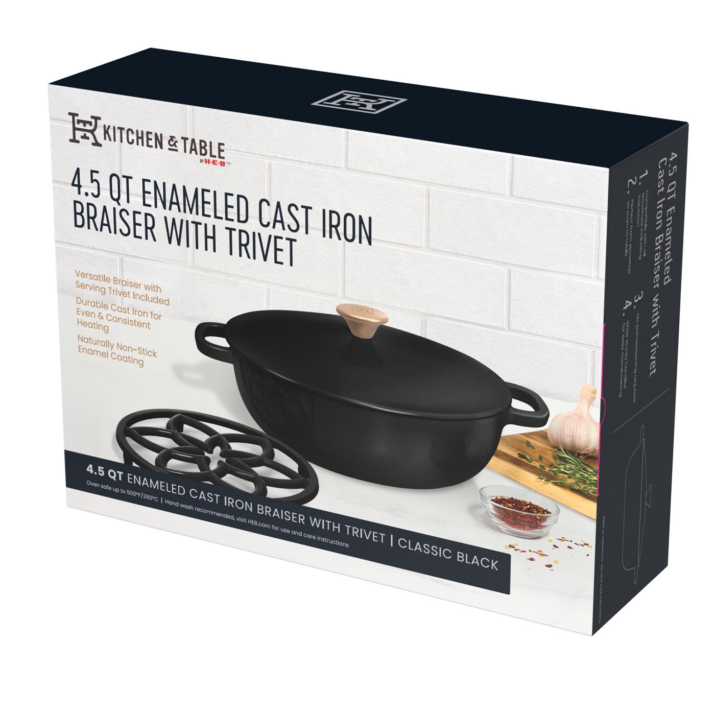 Kitchen & Table by H-E-B Enameled Cast Iron Braiser with Trivet - Classic Black; image 3 of 5