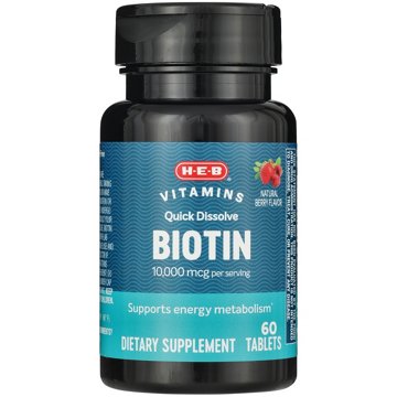 H-E-B Vitamins Biotin 10,000 mcg Quick Dissolve Tablets - Berry, 60 ct
