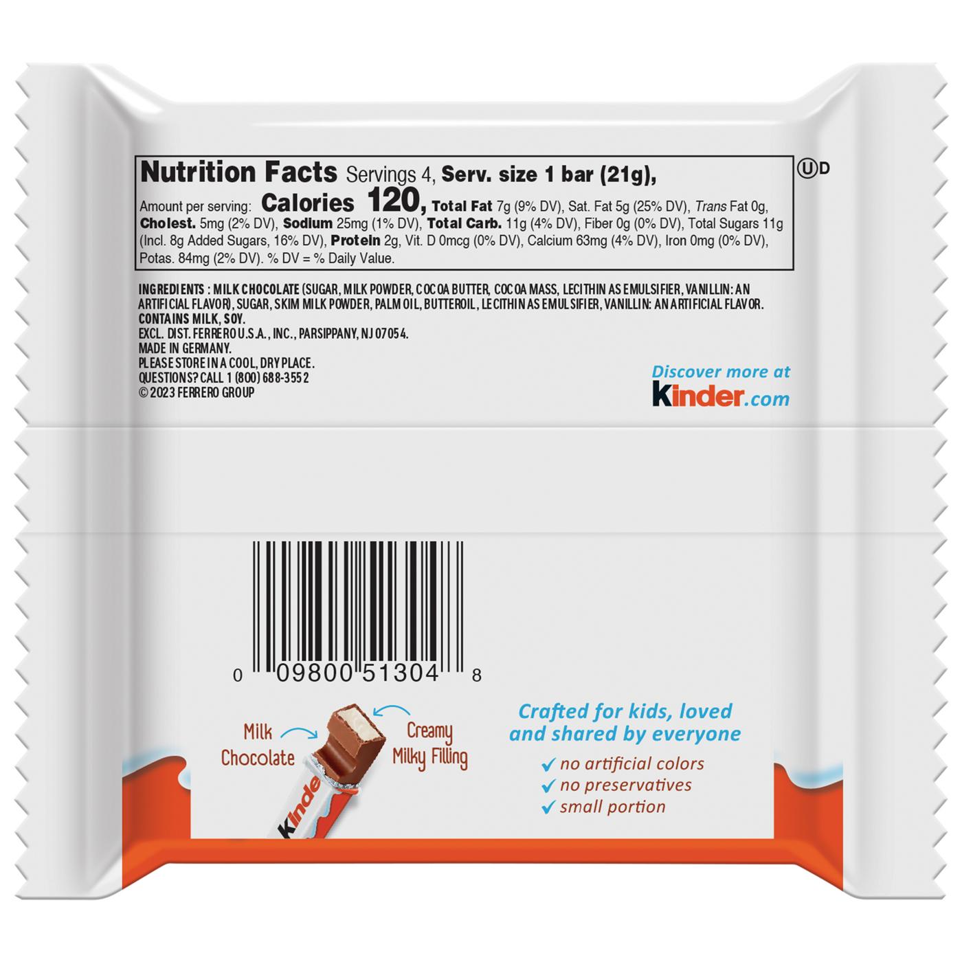 Kinder Chocolate with Creamy Milky Filling Candy Bars - King Size; image 4 of 5