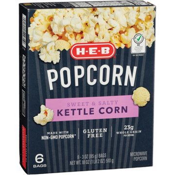 H-E-B Microwave Kettle-Style Popcorn - Sweet & Salty, 6 ct