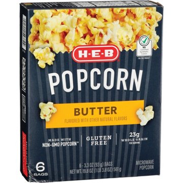 H-E-B Microwave Popcorn - Butter, 6 ct