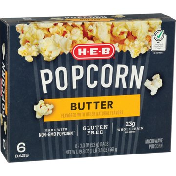 H-E-B Microwave Popcorn - Butter, 6 ct