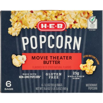 H-E-B Microwave Popcorn - Movie Theater Butter, 6 ct
