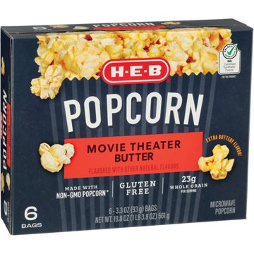 H-E-B Microwave Popcorn - Movie Theater Butter, 6 ct