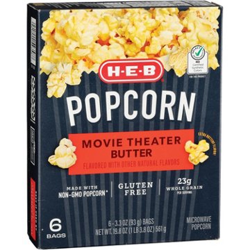 H-E-B Microwave Popcorn - Movie Theater Butter, 6 ct