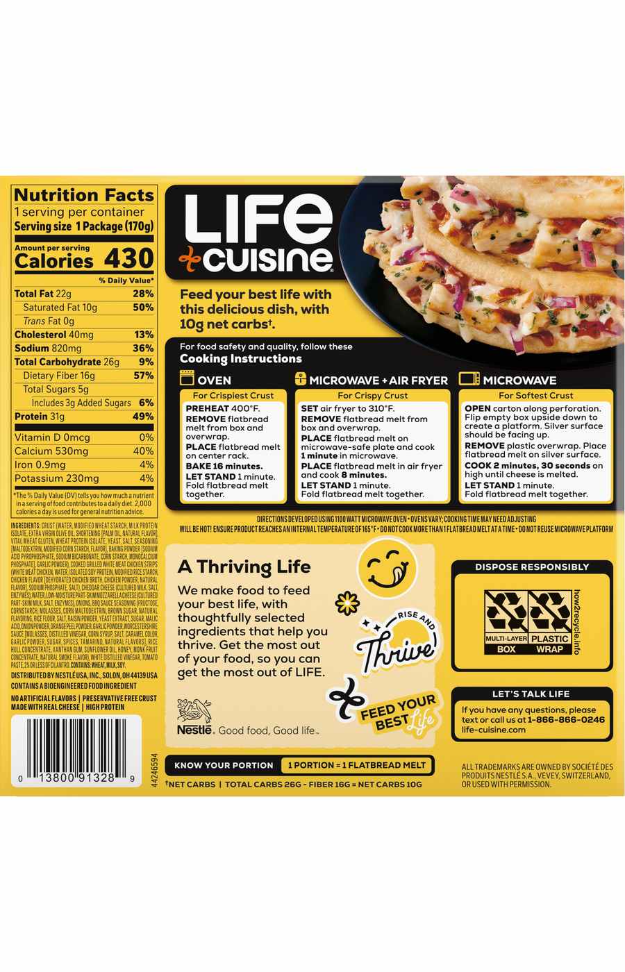 Life Cuisine Carb Wise Chicken & BBQ Sauce Flatbread Melt Frozen Meal Shop Entrees & sides at