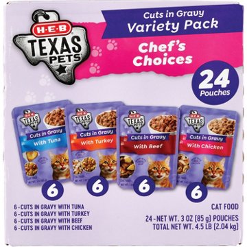 H-E-B Texas Pets Cuts in Gravy Wet Cat Food Pouches Variety Pack – Chef’s Choices