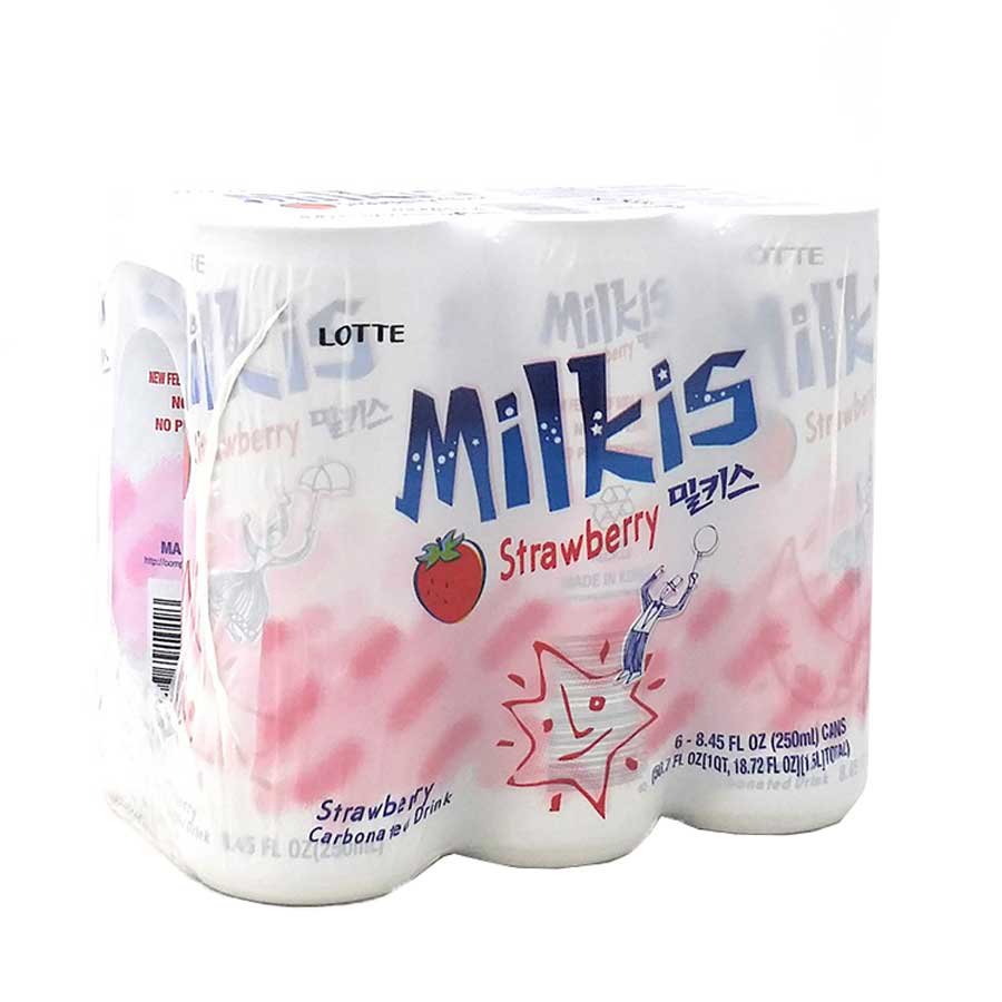 Lotte Milkis Strawberry Carbonated Drink 8.45 oz Cans