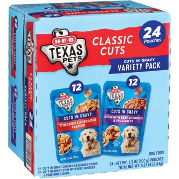 H-E-B Texas Pets Cuts in Gravy Wet Dog Food Pouches Variety Pack – Chicken Casserole & Beef Stew