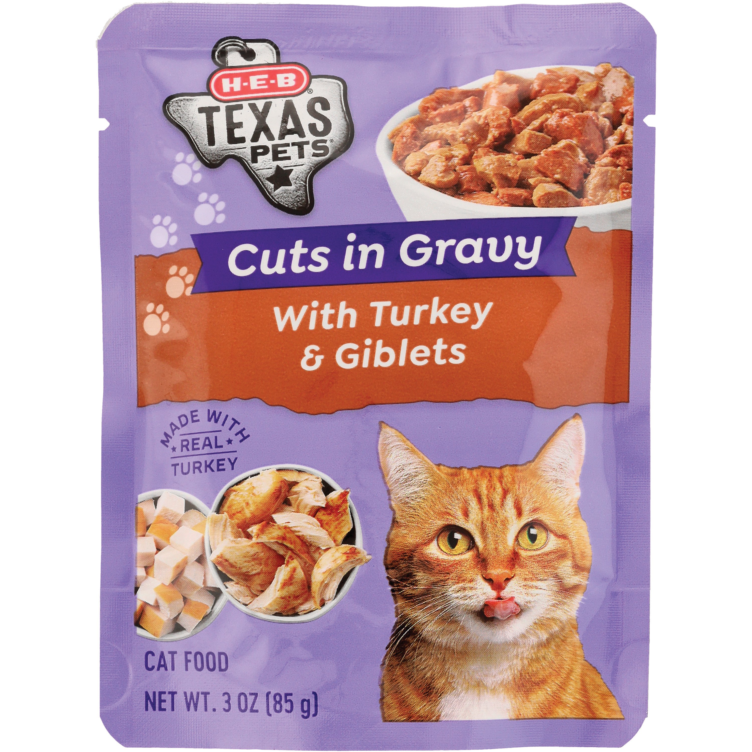 HEB Texas Pets Cuts in Gravy Wet Cat Food Pouch Turkey & Giblets