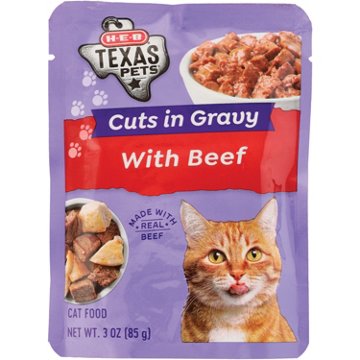 H-E-B Texas Pets Cuts in Gravy Wet Cat Food Pouch – Beef, 3 oz