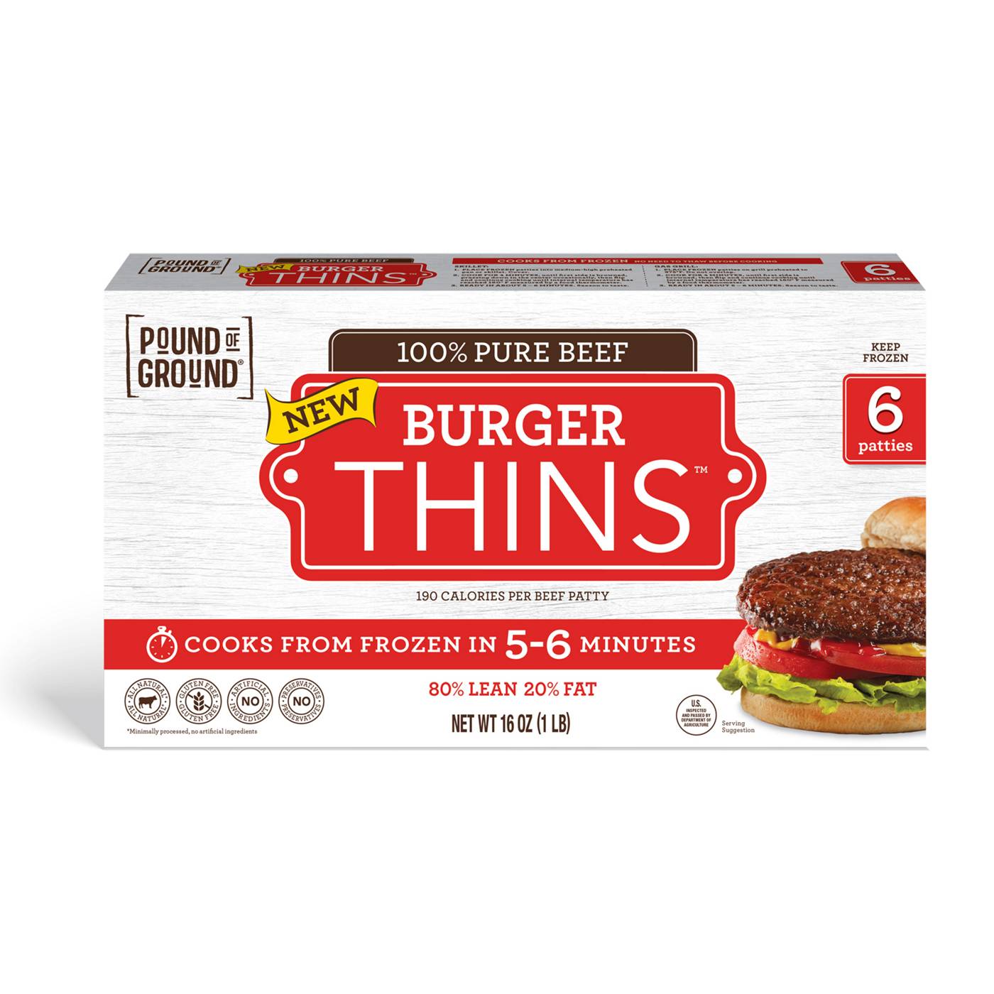 Pound of Ground 100% Pure Beef Burger Thins; image 1 of 2