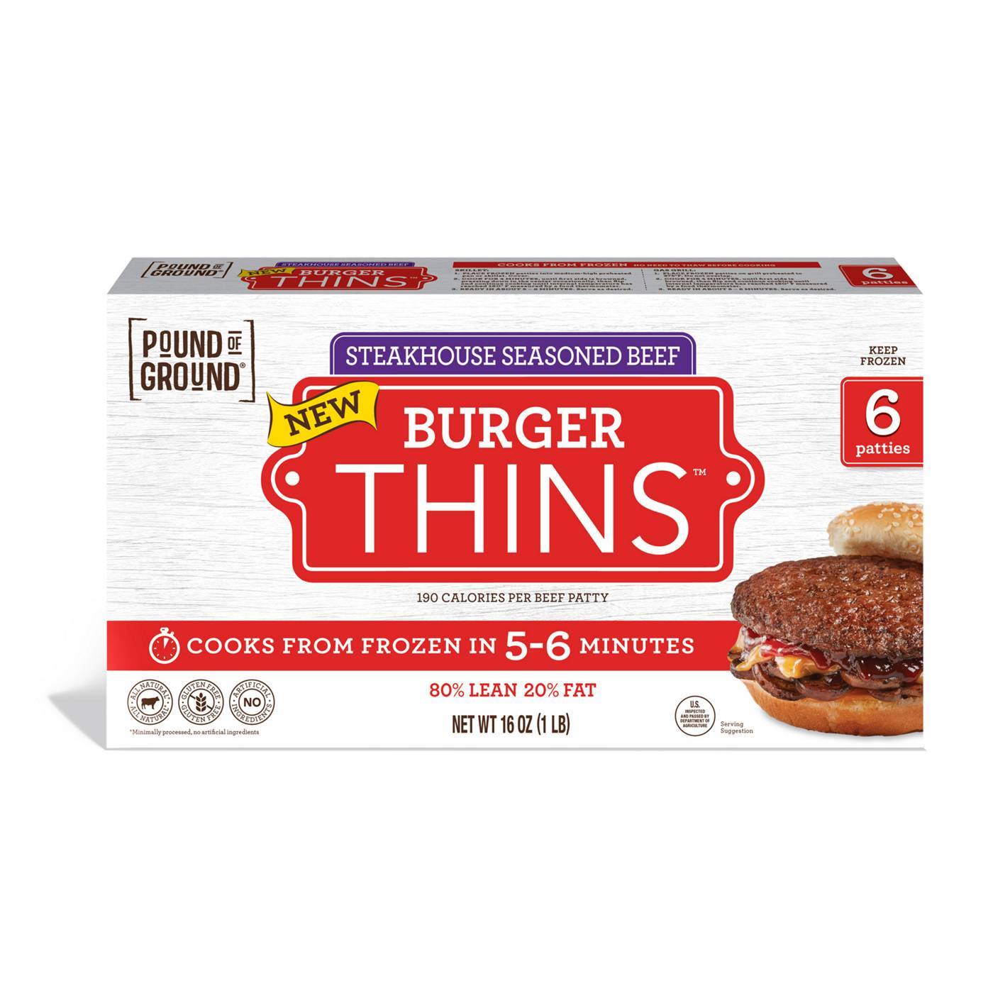 Pound of Ground Steakhouse Seasoned Beef Burger Thins; image 1 of 2