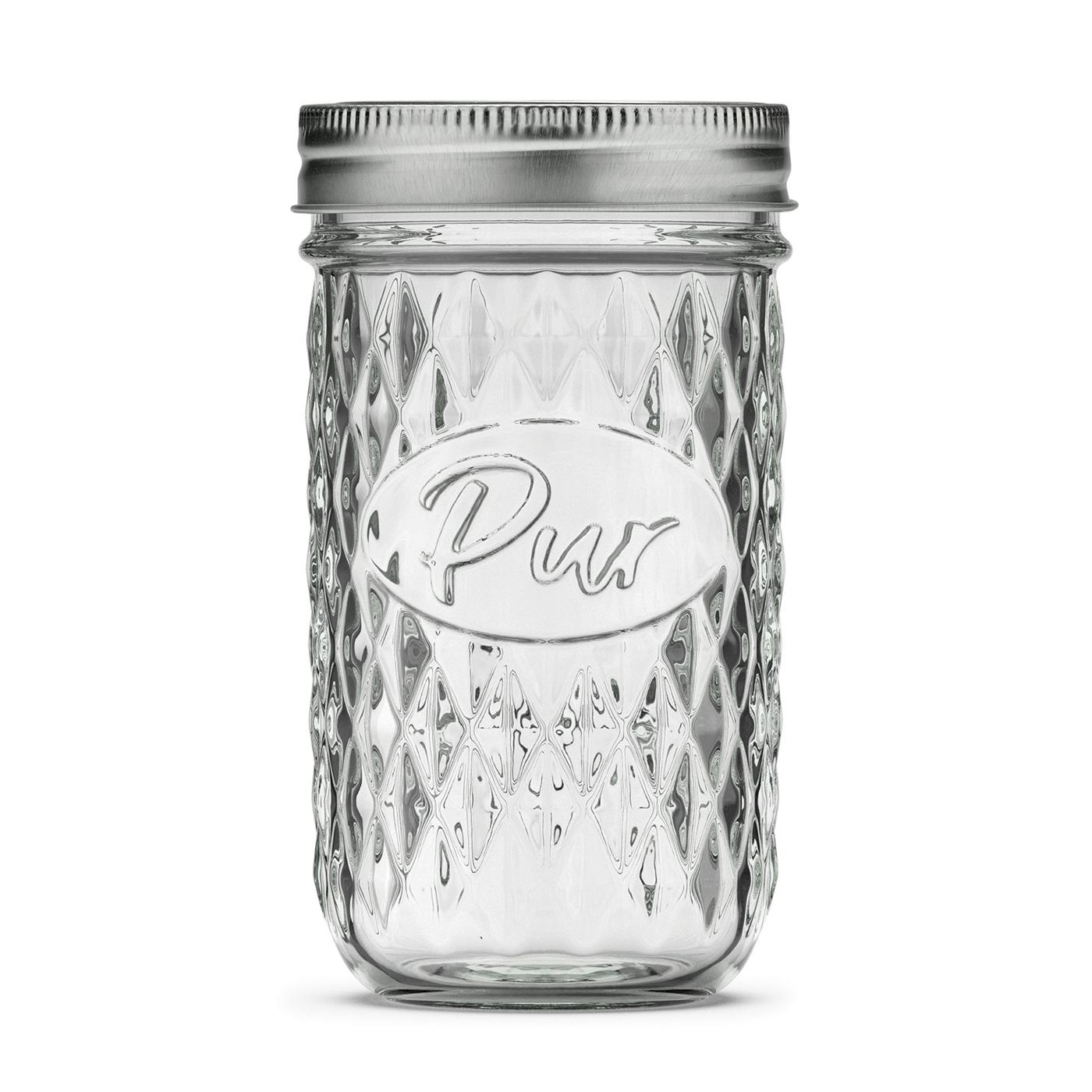 Pur Mason Regular Mouth Quilted Diamond Pattern Glass Jars, 12 Pk