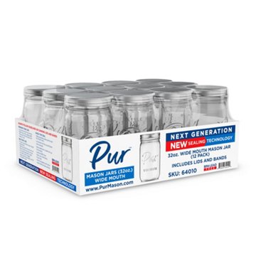 Pur Mason Wide Mouth Glass Jars, 12 Pk, 32 oz