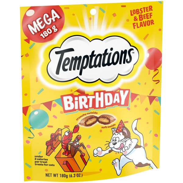 Temptations Birthday Crunchy and Soft Cat Treats Lobster & Beef Flavor