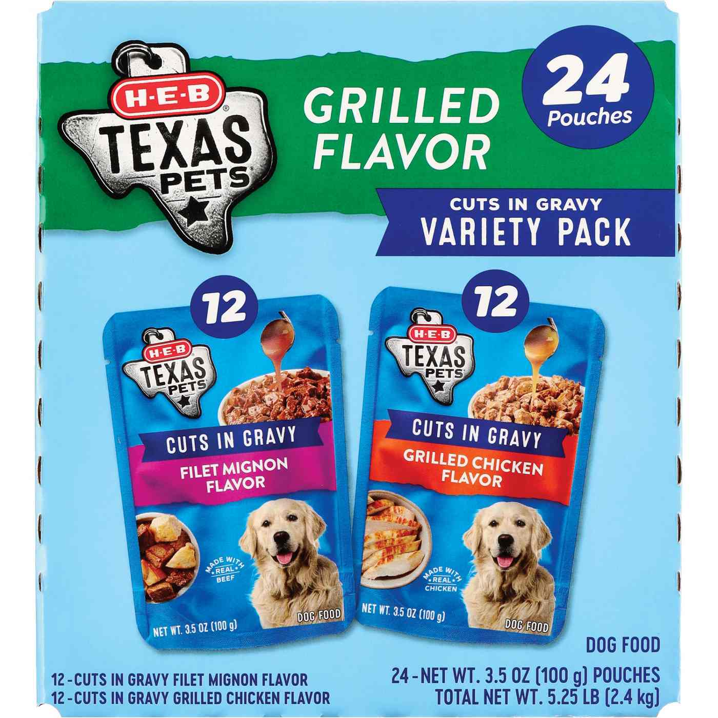 H-E-B Texas Pets Cuts in Gravy Wet Dog Food Pouches Grilled Flavor Variety Pack – Chicken & Filet Mignon; image 1 of 2