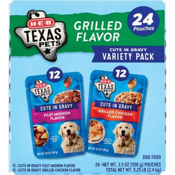 H-E-B Texas Pets Cuts in Gravy Wet Dog Food Pouches Grilled Flavor Variety Pack – Chicken & Filet Mignon