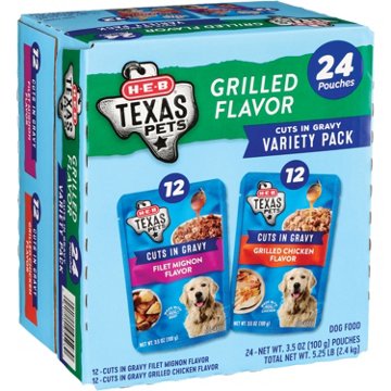 H-E-B Texas Pets Cuts in Gravy Wet Dog Food Pouches Grilled Flavor Variety Pack – Chicken & Filet Mignon