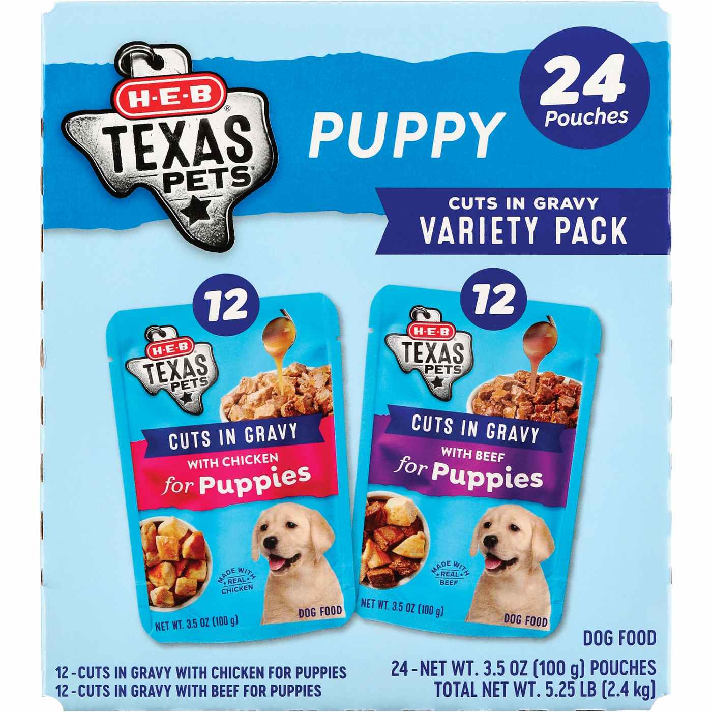 H-E-B Texas Pets Cuts in Gravy Wet Puppy Dog Food Pouches Variety Pack - Chicken & Beef; image 1 of 2