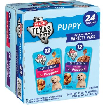 H-E-B Texas Pets Cuts in Gravy Wet Puppy Dog Food Pouches Variety Pack - Chicken & Beef