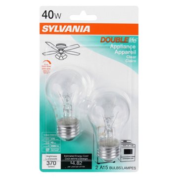 Sylvania Double Life A15 40-Watt Clear Appliance Light Bulbs, 2 pk