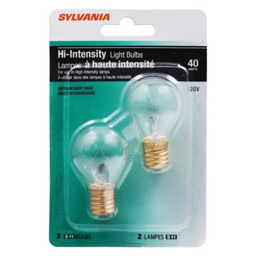 Sylvania S11 40-Watt Clear Hi-Intensity Light Bulbs, 2 pk