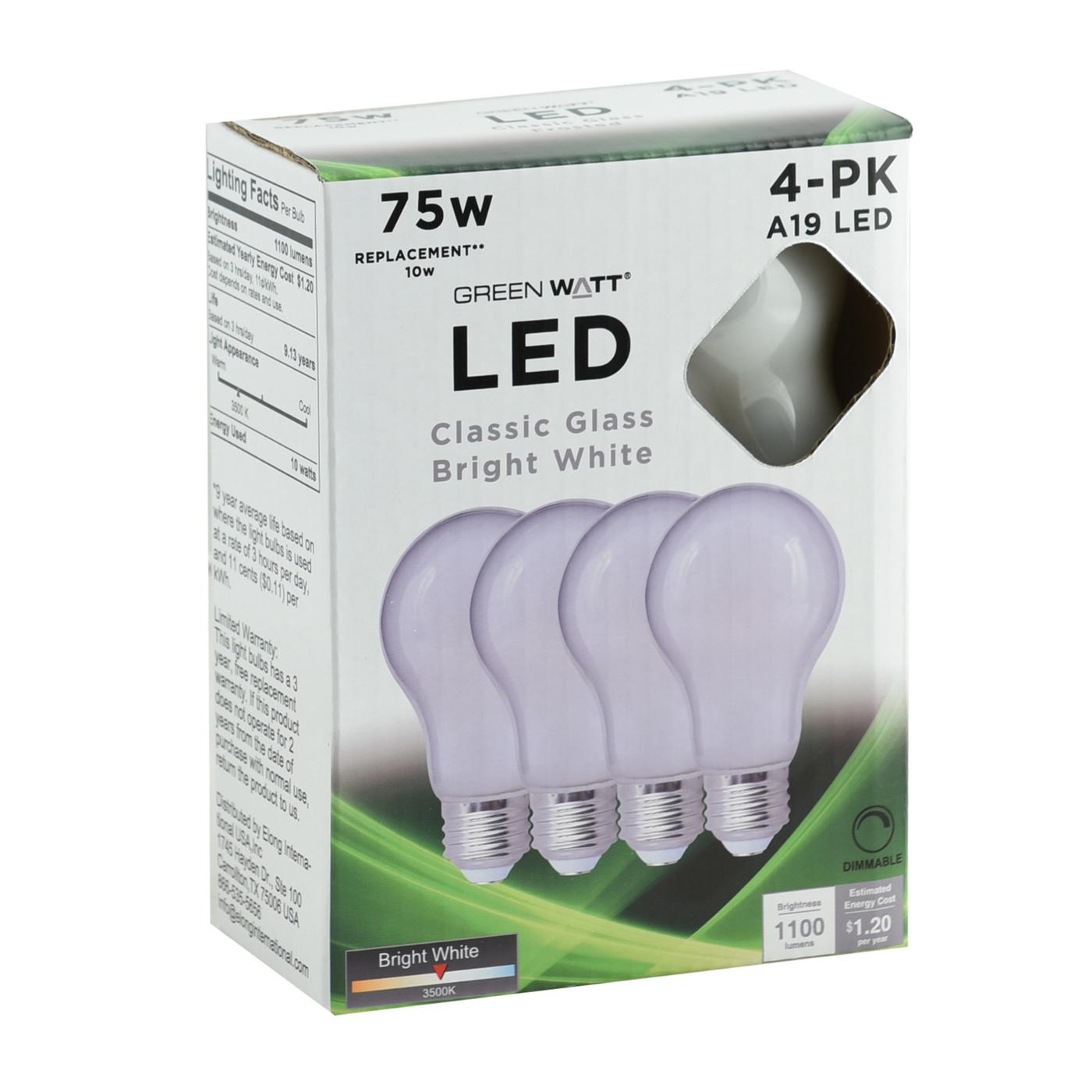 Green Watt A19 75-Watt Frosted LED Light Bulbs - Bright White; image 2 of 3