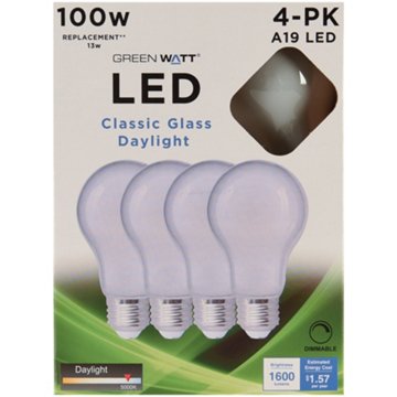Green Watt A19 100-Watt Frosted LED Light Bulbs - Daylight, 4 pk