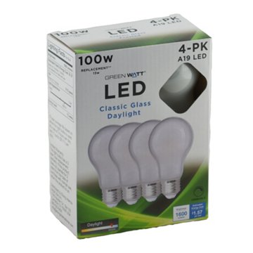 Green Watt A19 100-Watt Frosted LED Light Bulbs - Daylight, 4 pk