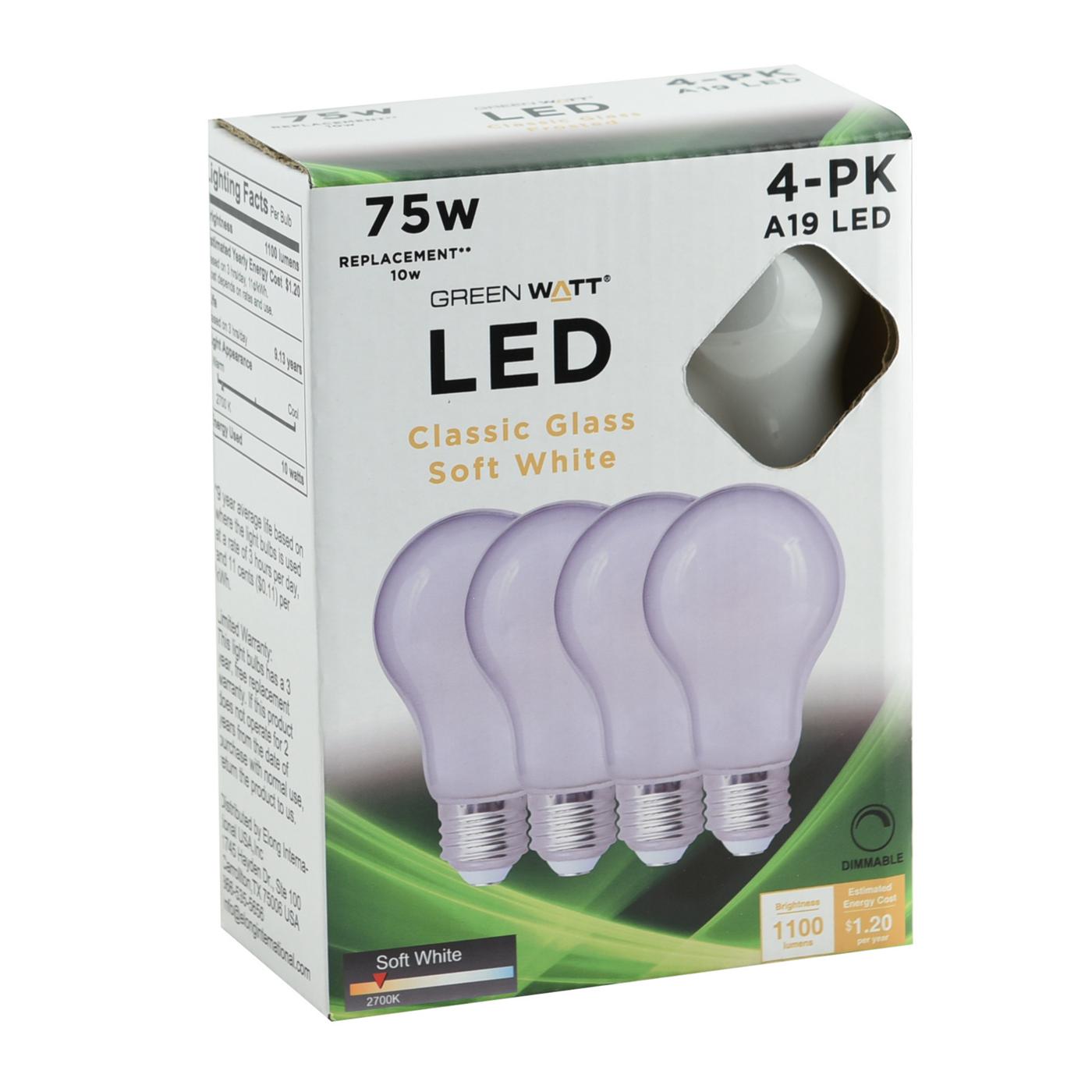 Green Watt A19 75-Watt Frosted LED Light Bulbs - Soft White; image 2 of 3