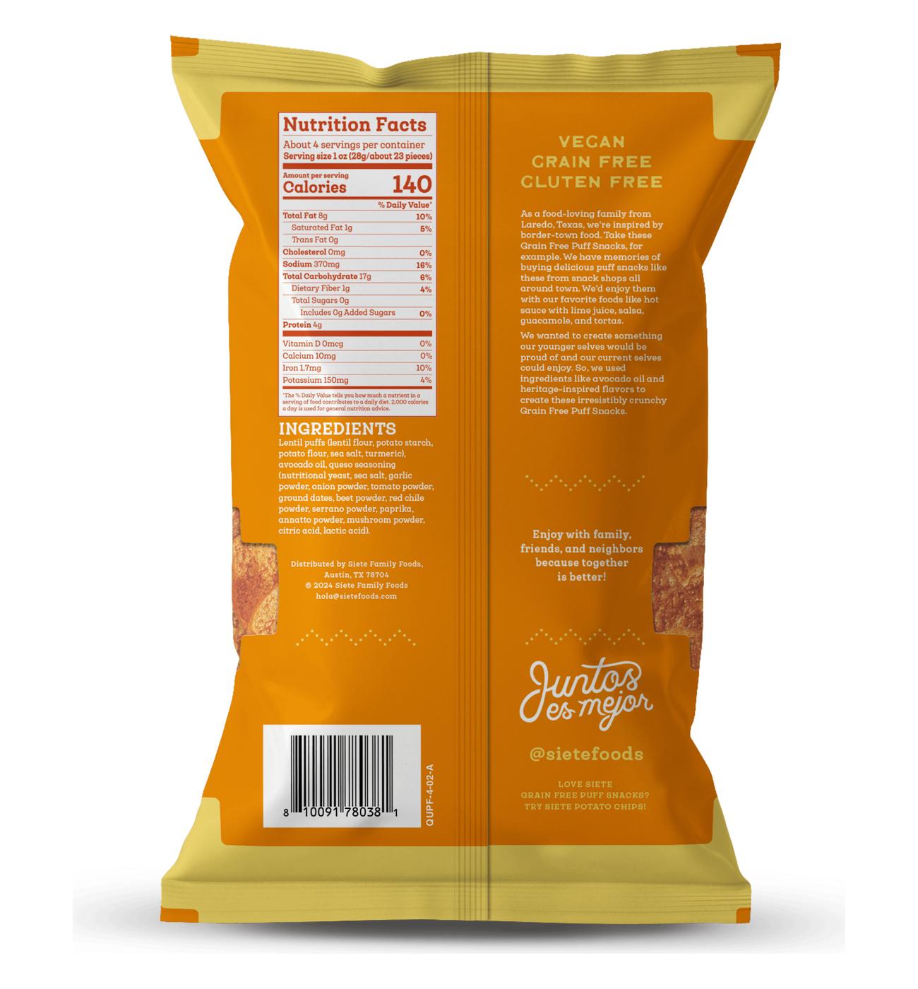 Siete Dairy Free Queso Grain-Free Puffs; image 5 of 5