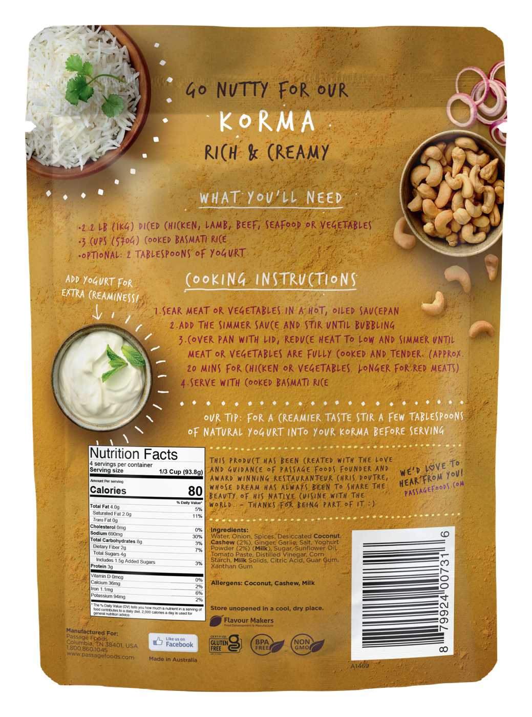 Passage Foods Korma Simmer Sauce; image 2 of 2