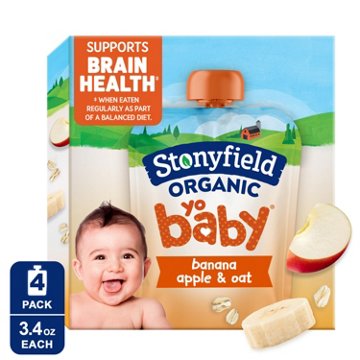 Stonyfield Organic YoBaby Whole Milk Yogurt 4 pk Pouches - Banana Apple & Oat 