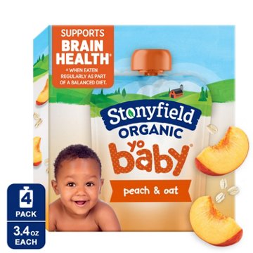 Stonyfield Organic YoBaby Whole Milk Yogurt 4 pk Pouches - Peach & Oat 