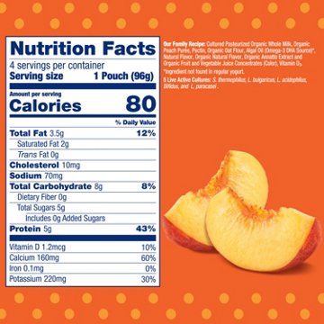Stonyfield Organic YoBaby Whole Milk Yogurt 4 pk Pouches - Peach & Oat 