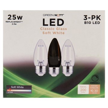 Green Watt B10 25-Watt Clear E26 LED Light Bulbs - Soft White, 3 pk