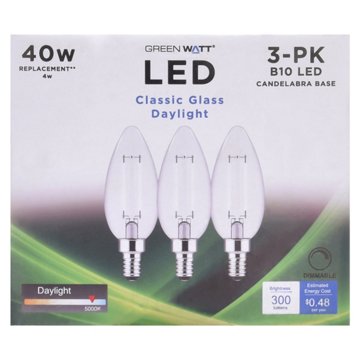 Green Watt B10 40-Watt Clear E12 LED Light Bulbs - Daylight, 3 pk
