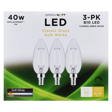 Green Watt B10 40-Watt Clear E12 LED Light Bulbs - Soft White, 3 pk