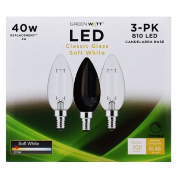 Green Watt B10 40-Watt Clear E12 LED Light Bulbs - Soft White, 3 pk