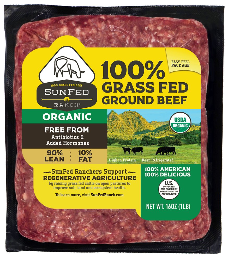 Sunfed Ranch Organic Grass Fed Ground Beef - 90% Lean 10% Fat, 16 oz ...