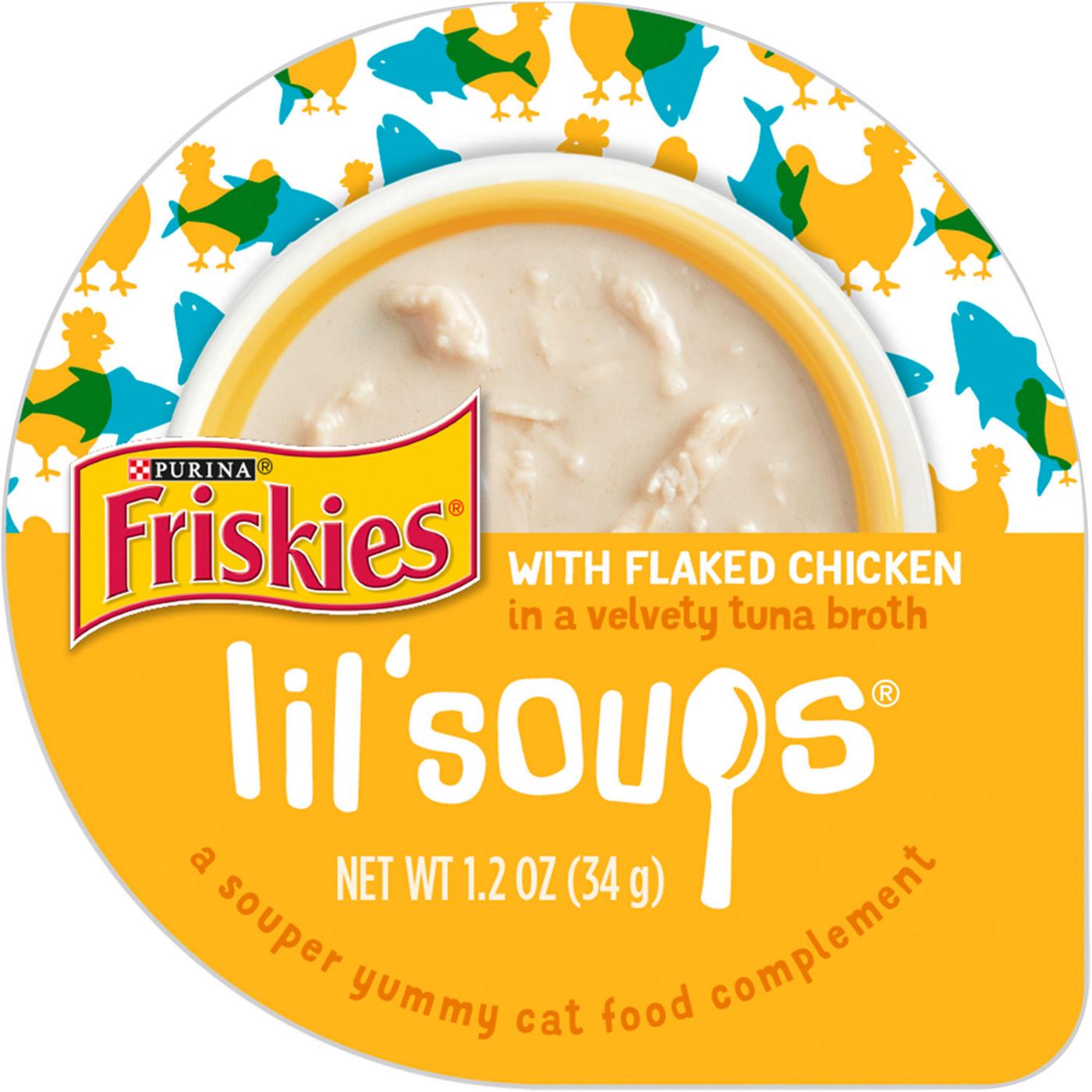 Friskies Purina Friskies Natural, Grain Free Wet Cat Food Lickable Cat Treats, Lil' Soups Flaked Chicken; image 1 of 5