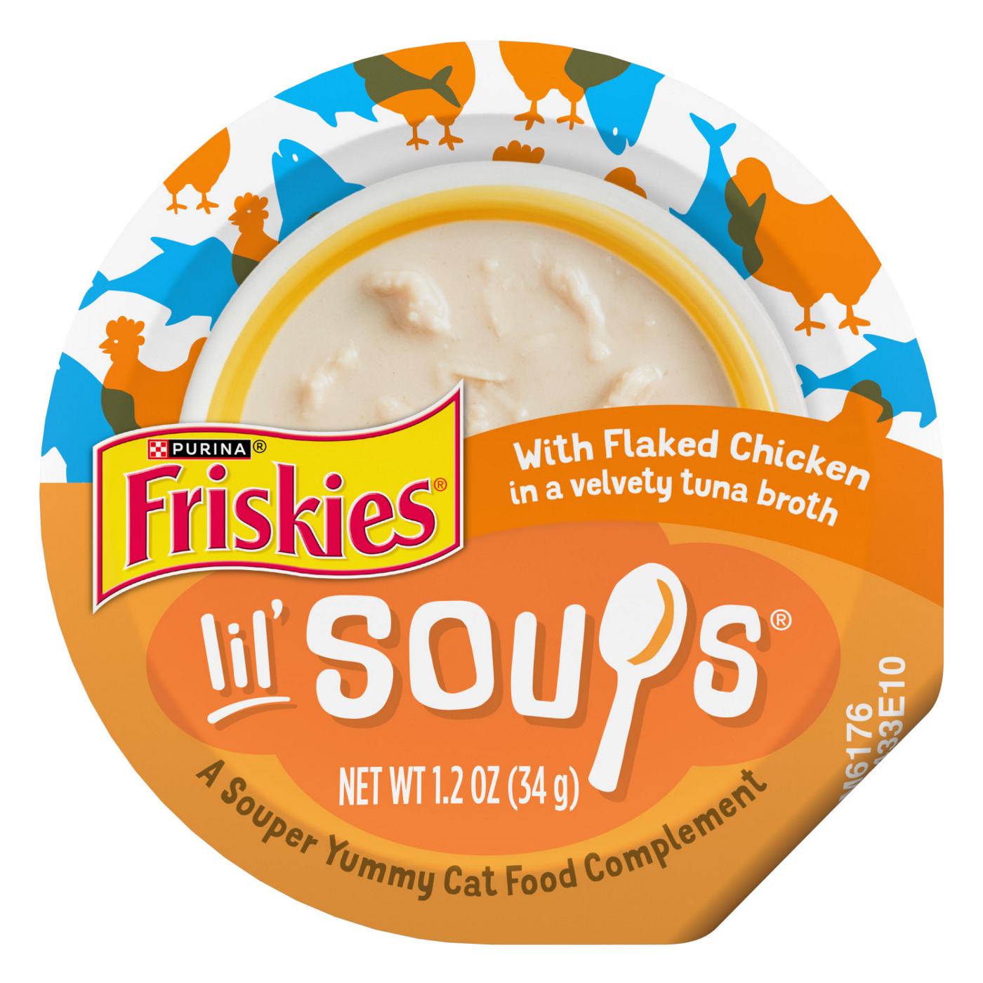 Friskies Purina Friskies Natural, Grain Free Wet Cat Food Lickable Cat Treats, Lil' Soups Flaked Chicken; image 1 of 5