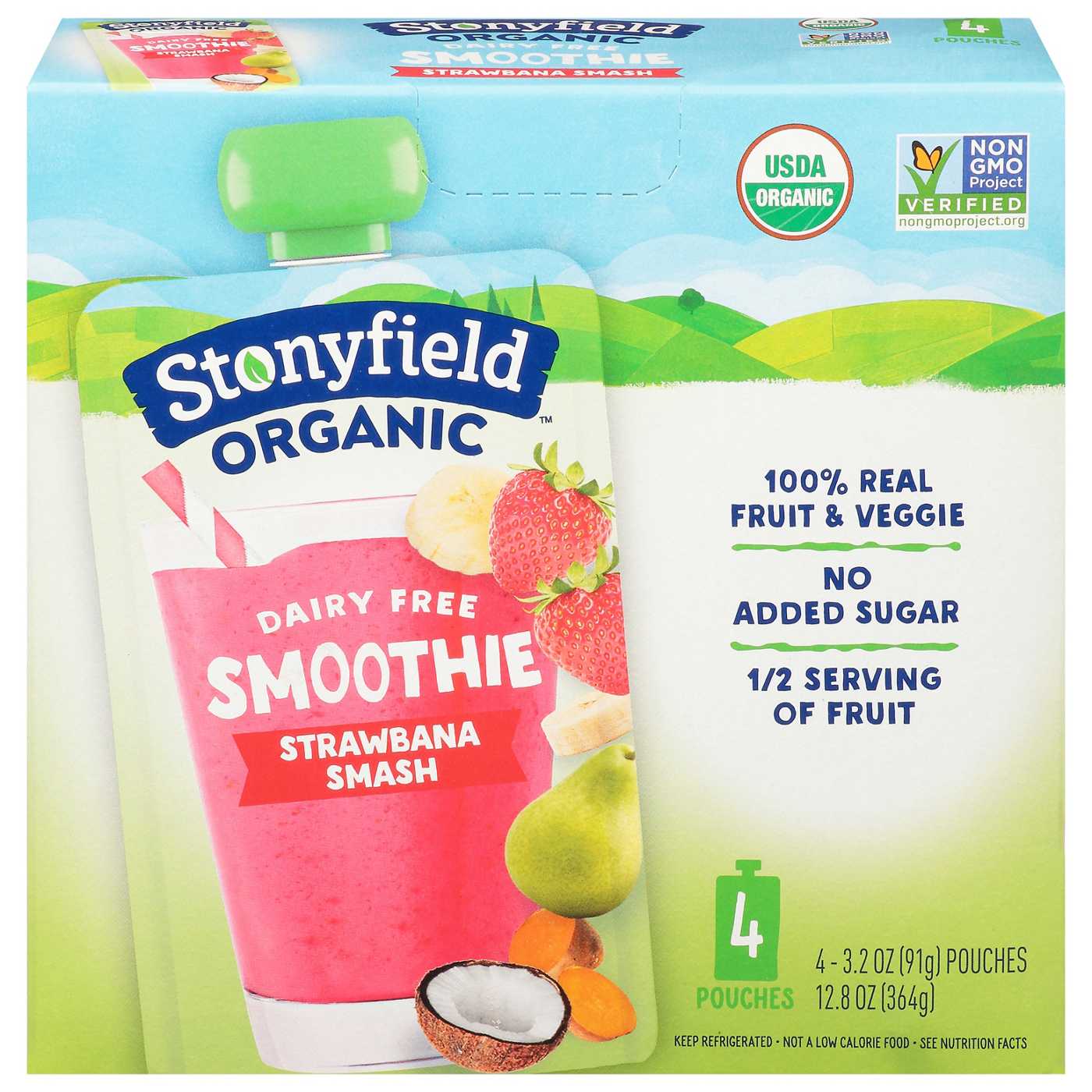 Stonyfield Organic Dairy-Free Strawbana Smash Smoothie Pouches; image 1 of 2